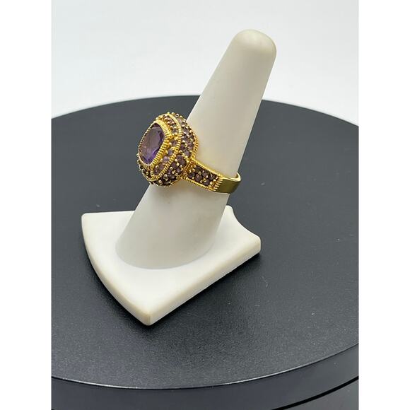UTC Gold Plated Vermeil Sterling Silver Cushion Cut Amethyst Cocktail Ring Sz 8 - Picture 2 of 16